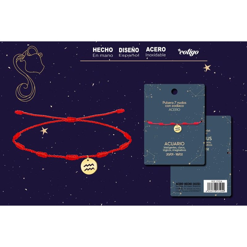 Pulsera 7 Nudos Constelacion Acuario Acero Dorado (P2) ·